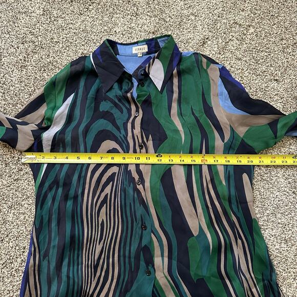 Feraud black, green, blue & purple button down silk top size 44 - Picture 10 of 11